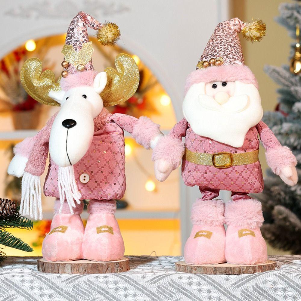 New Christmas Snowman Telescopic Doll Pink Santa Claus Xmas Ornament Cute Knitted Elk Doll