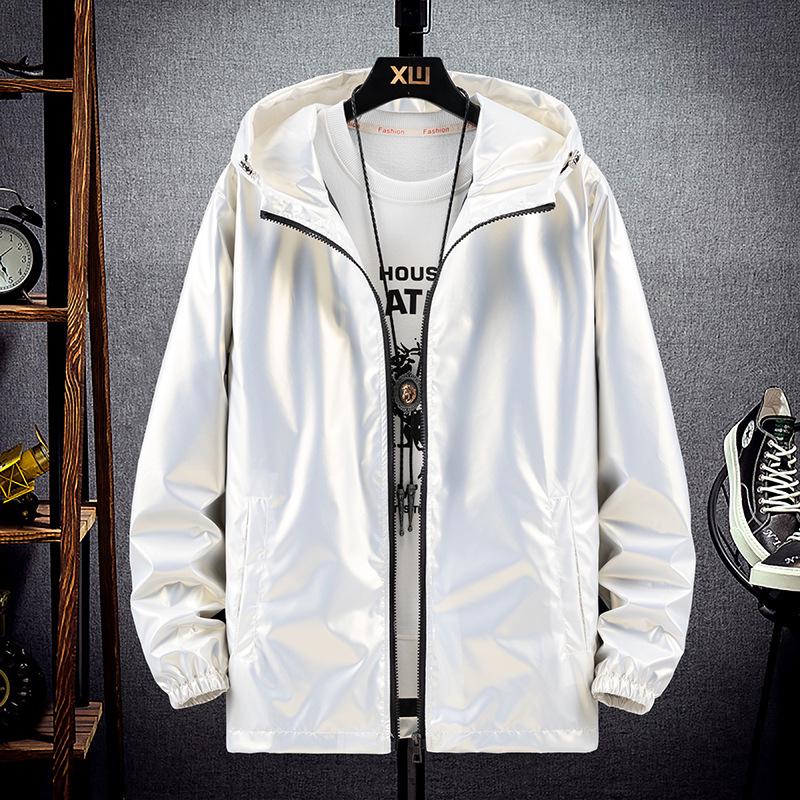 Men's Plus Size Shiny Silver Hooded Jacket - Handsome Spring/Autumn Fashion Coat