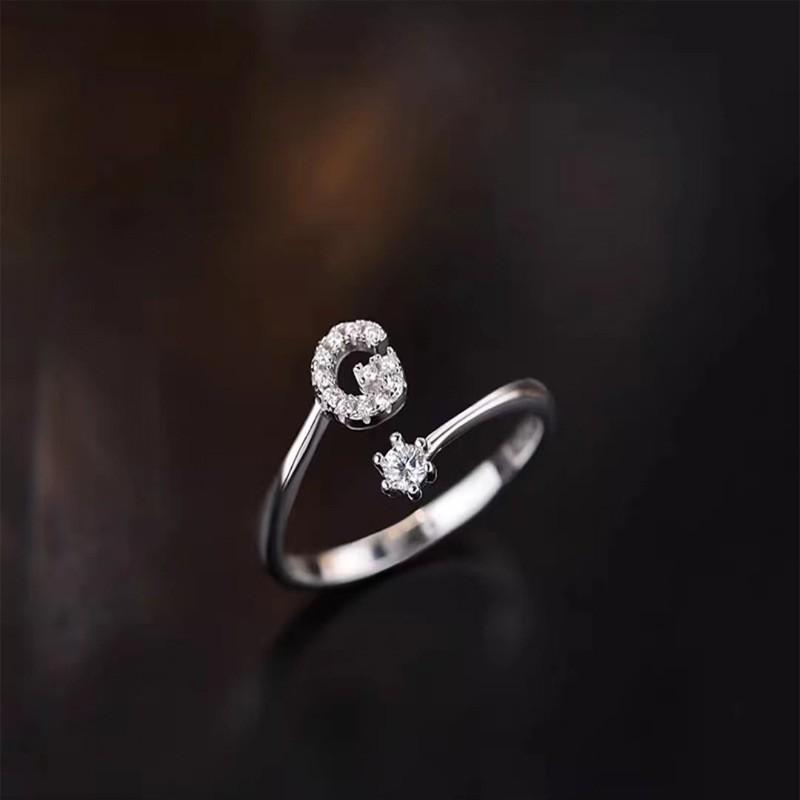 Sterling Adjustable Letter Zircon Ring Women Minimalist Fashion Jewelry Alphabet Initial