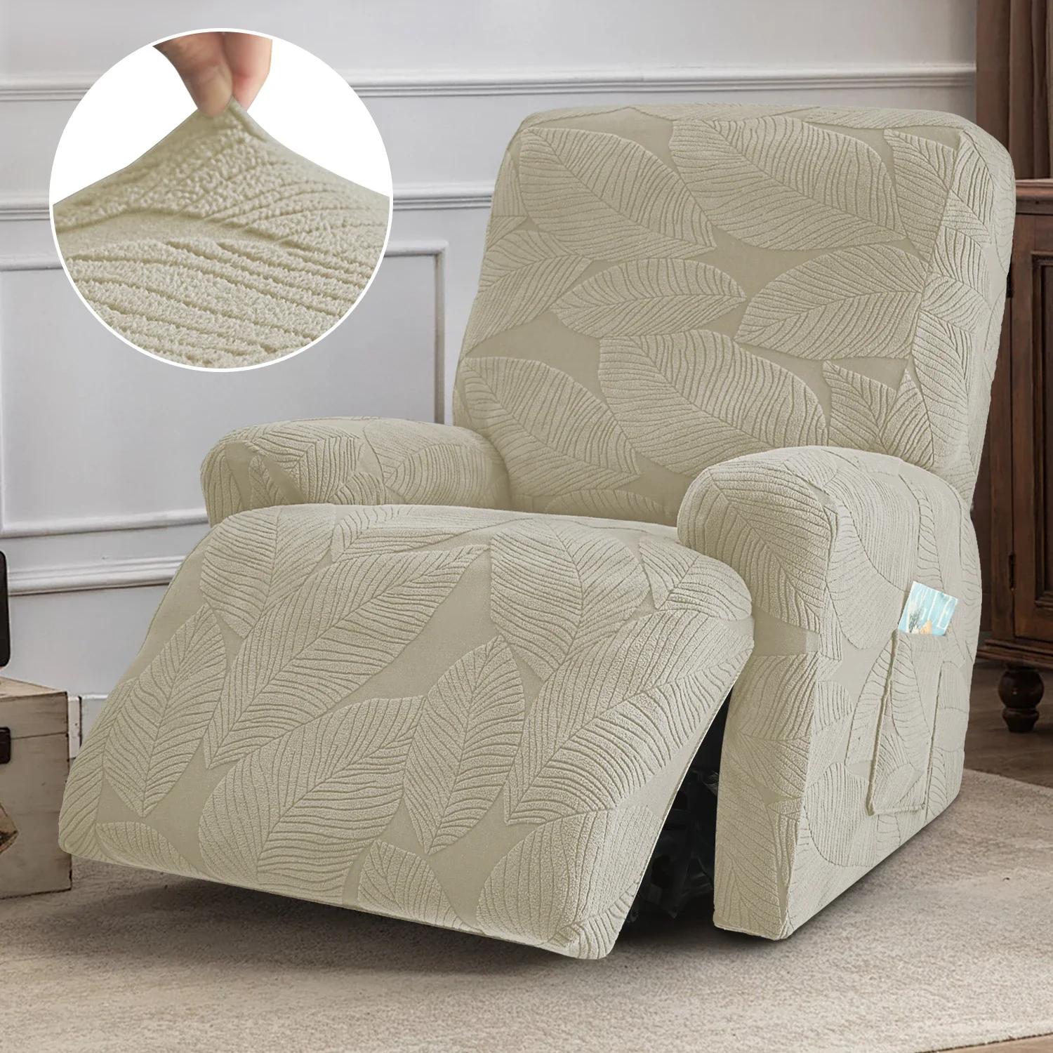 

1/2/3 Seater Split Recliner Sofa Covers Solid Color Elastic Chair Cover with Side Pocket Removable Armchair Slipcover for Home