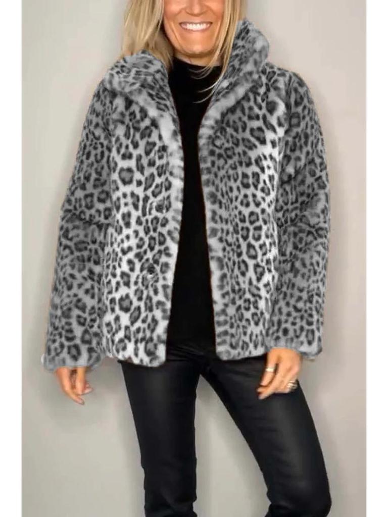 2024 Winter Women's Fashion Leopard Print Faux Fur Coat