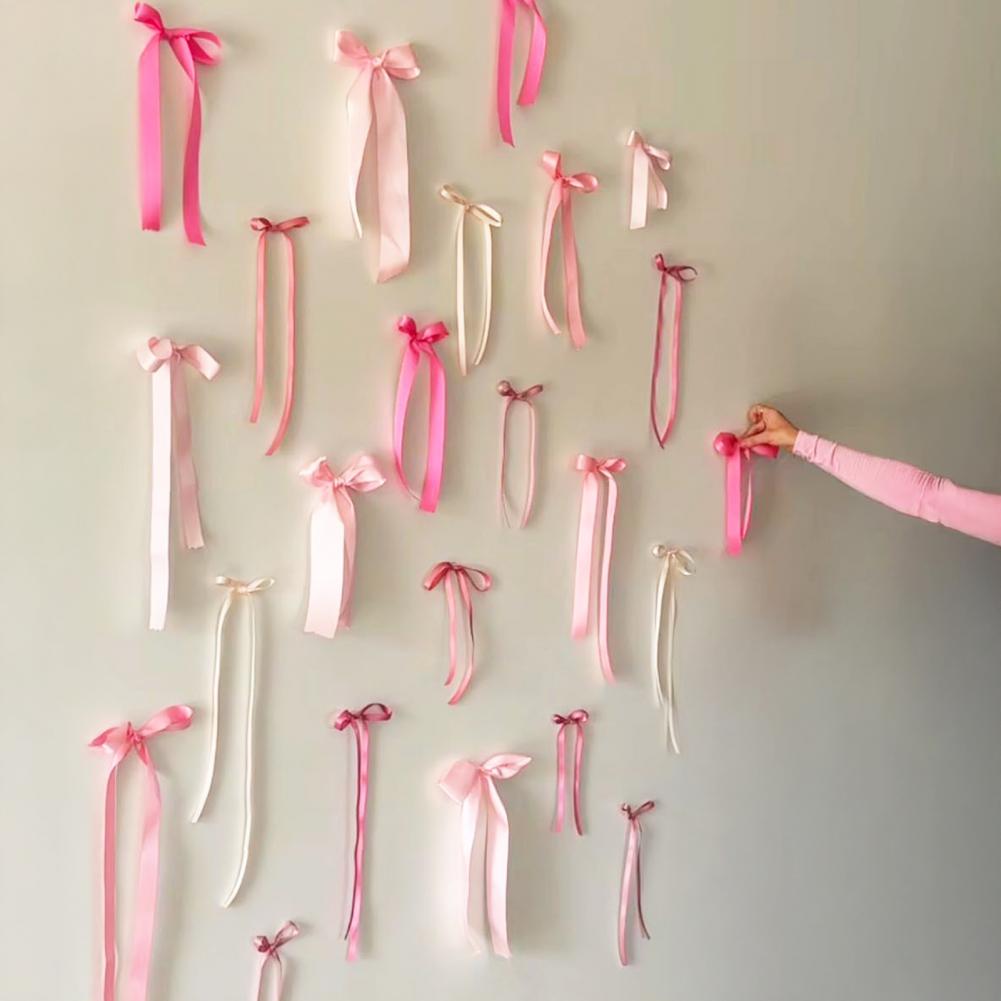 40Pcs Pink Bow Ribbon Festive Atmosphere Decor Striking Festival Ornaments DIY Photo Backdrop Bows Bedroom Decor