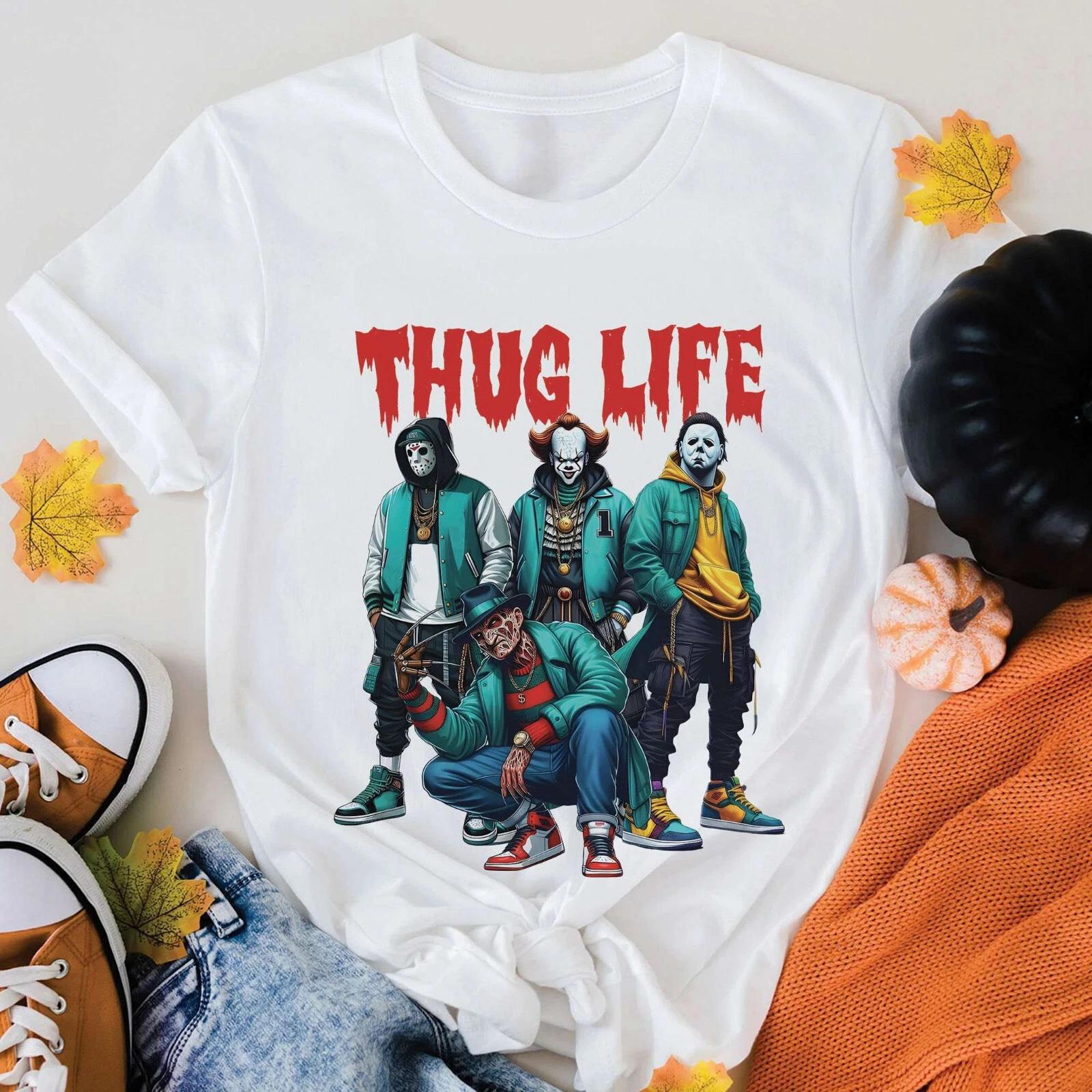 Vintage Thug Life Horror Movie Characters Killer Halloween 2024 Shirt S