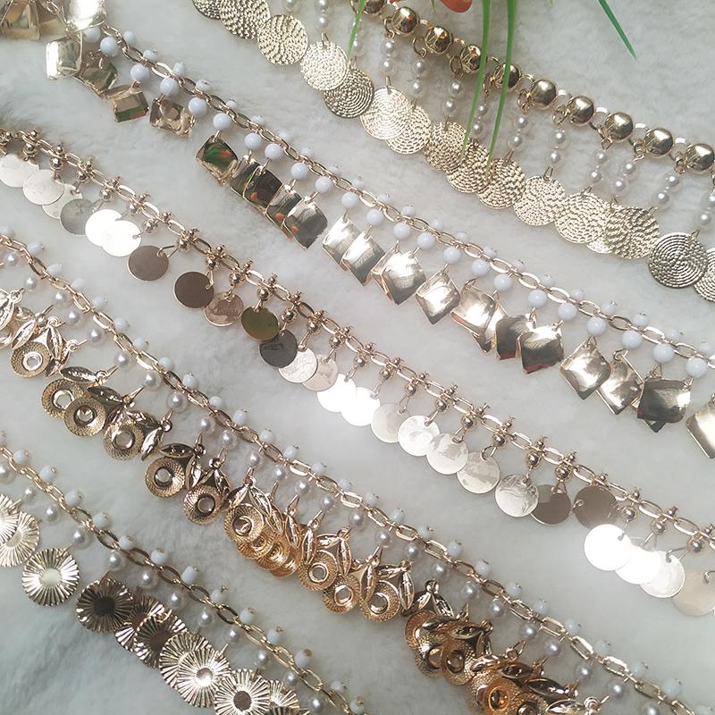 90cm Ethnic Style Fringe Trim Metal Sequin Chain Trim Sewing Tassels Fringe Beaded Ribbon Craft Waist Chain Garment Accessory