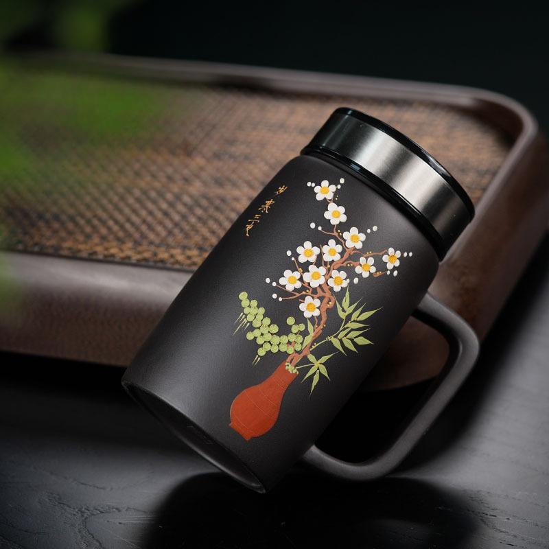 

580 мл ручной работы бамбуковый сливовый фиолетовый фильтр для чая чашка-сепаратор 304 фильтрация офисная кружка китайский чайный сервиз Zisha бизнес-подарок