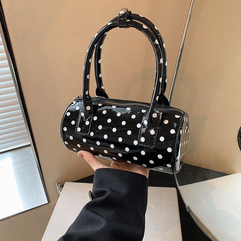 Fashion Handbag Shoulder Bag PU Leather Barrel Shape Crossbody Bag Polka Dot Mini Top Handle Purse for Women