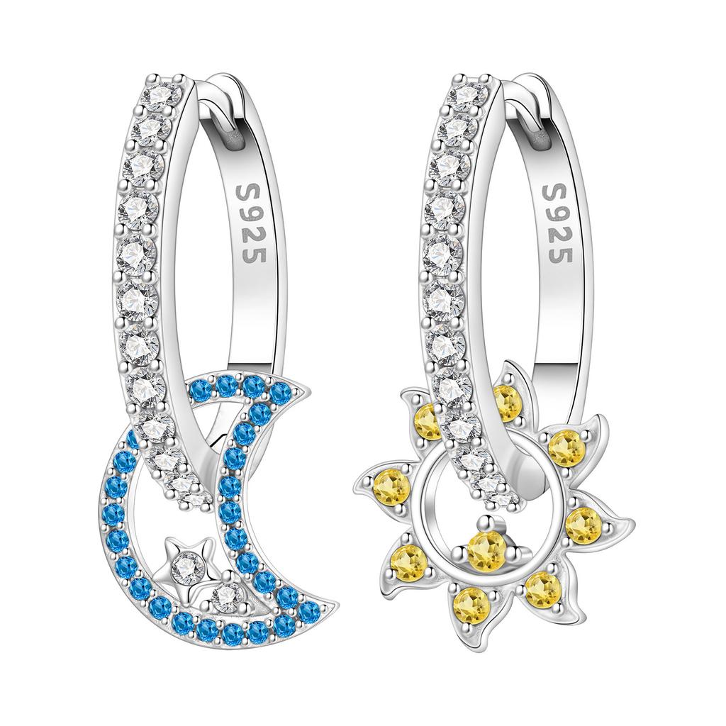 925 Silver Mysterious Star Moon Earrings Jewelry Versatile Hoop Earrings For Women Jewelry Birthday Party Fine Gifts