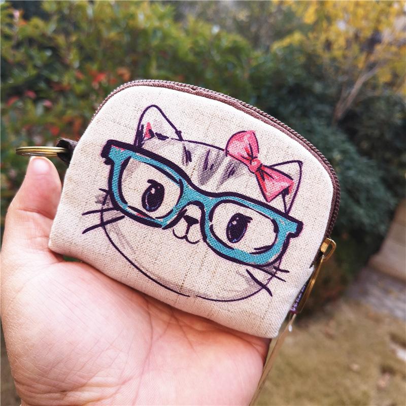 

Cute Animal Canvas Coin Purse Women Short Shell Wallet Keyring Zip Card Bag Cartoon Lion Fox Bear Dinosaur Small Change Purses