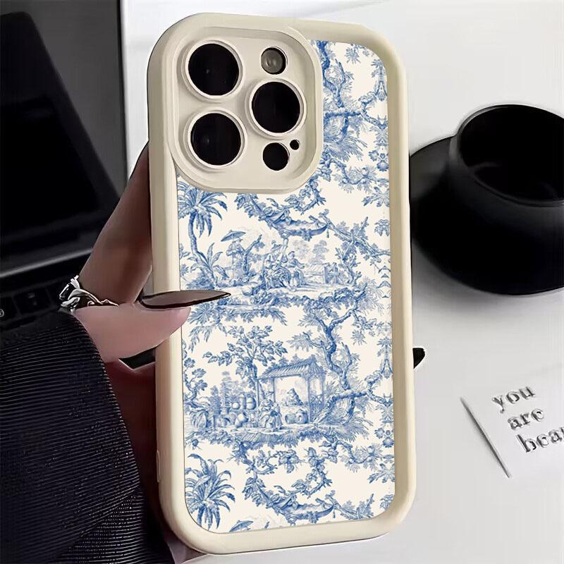 

Blue Toile De Jouy Landscape Art Phone Case for iPhone 17 16 15 14 13 12 11 Series Pro Max Plus Double Layer Protection iphone 17 Pro