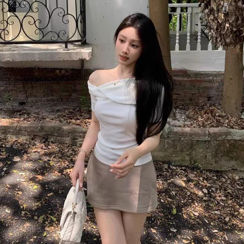 Women's Summer Modal One-Shoulder Slim Fit Korean Style T-Shirt