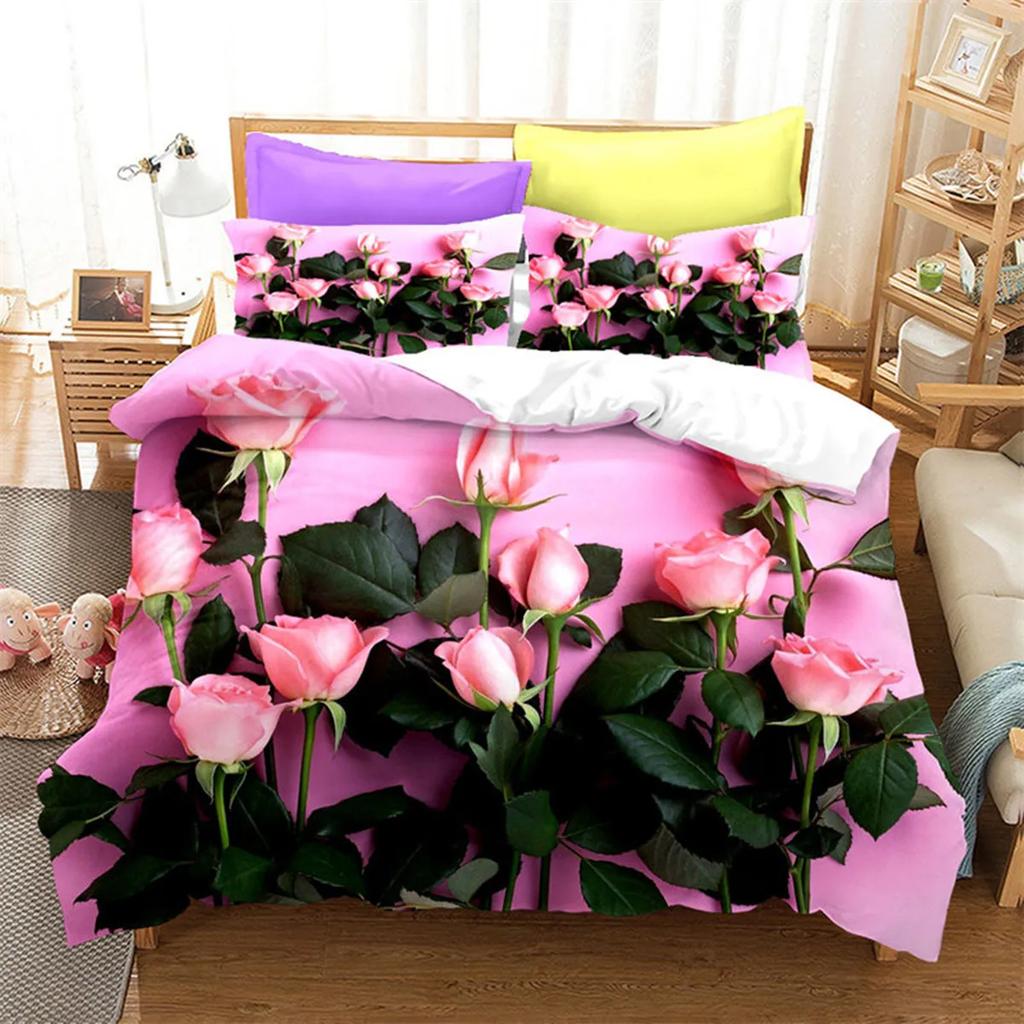 Red Rose Romantic Valentine's Day Floral Soft Duvet Cover for Women Young Girls Valentine's Day Gift Flowers Print Comfortable Quilt Cover Rom Decor