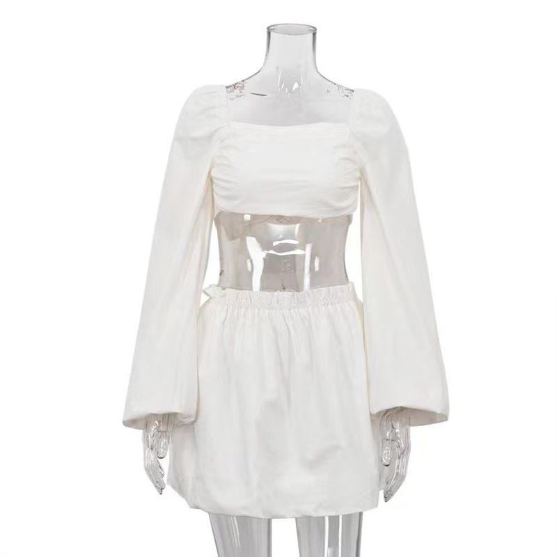 

Fashion Shoelace Tube Top Backless Tops High Waist Skirt Outfit 1ace up Top Short Skirt Suit Beige L