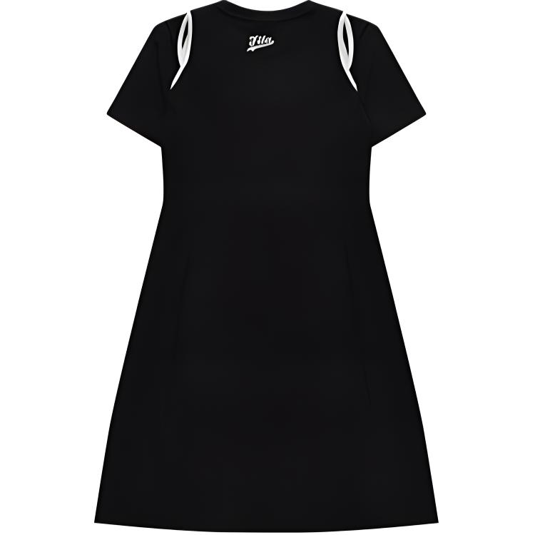 Fila Fusion Casual Slim Fit Letter Print Round Neck Short Sleeve Dress Women Dresses Black T11W422307F-BK
