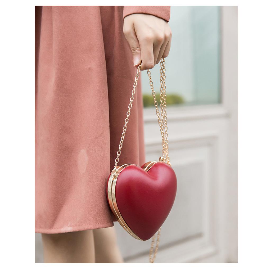 Fashion Women Red Heart Shaped Purse Ladies Luxury Evening Clutches Valentine'S Day Gift Shoulder Bag Wedding Party Chain Purse