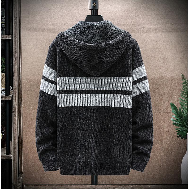 Podzimní a zimní nový pánský svetr s kapucí, kardigan, velká velikost, pletený, zateplený, plus sametový svetr, pohodlný, vysoce kvalitní, jedinečné oblečení