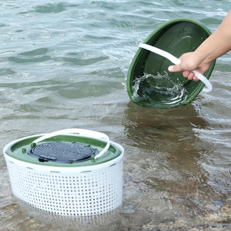 Carps Fishing Bucket Breathable Meshes Live Fish Box With Separate Handle Double Layers Permeable Grid Live Fish Bucket