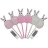 Maydahui Cute Fluffy Stuffed Rabbit Ballpoint Pen Set of 6 Black Ink Stylish Cute Rabbit Animal Gel Pen Stationery Writing Kids Students Office