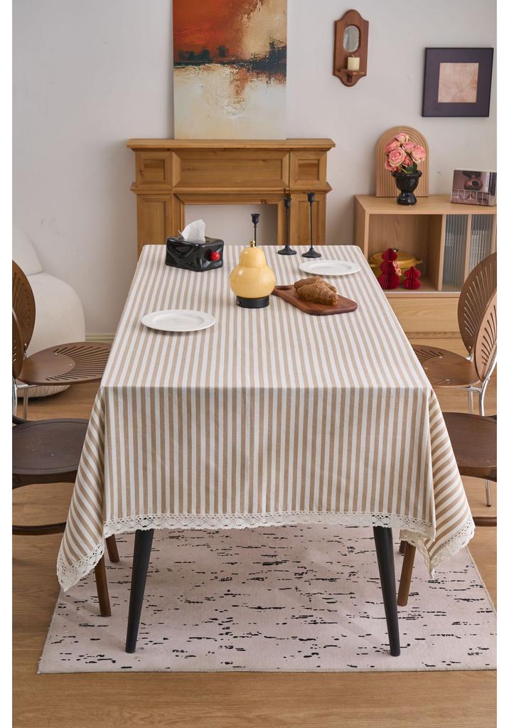 Japanese Tablecloth Polyester Cotton Dyed Striped Blue And White Lace Dyed Tablecloth Coffee Table Cloth
