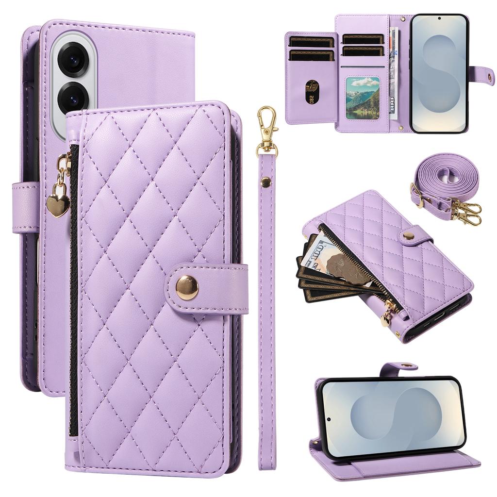 For Samsung Galaxy S25 Edge Wallet Case with Straps,Rhombus Leather Stand Phone Cover