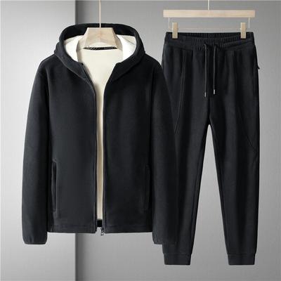 Pantalones de lana de invierno y sudadera gruesa con capucha para hombre, traje informal de dos piezas de talla grande, moda deportiva