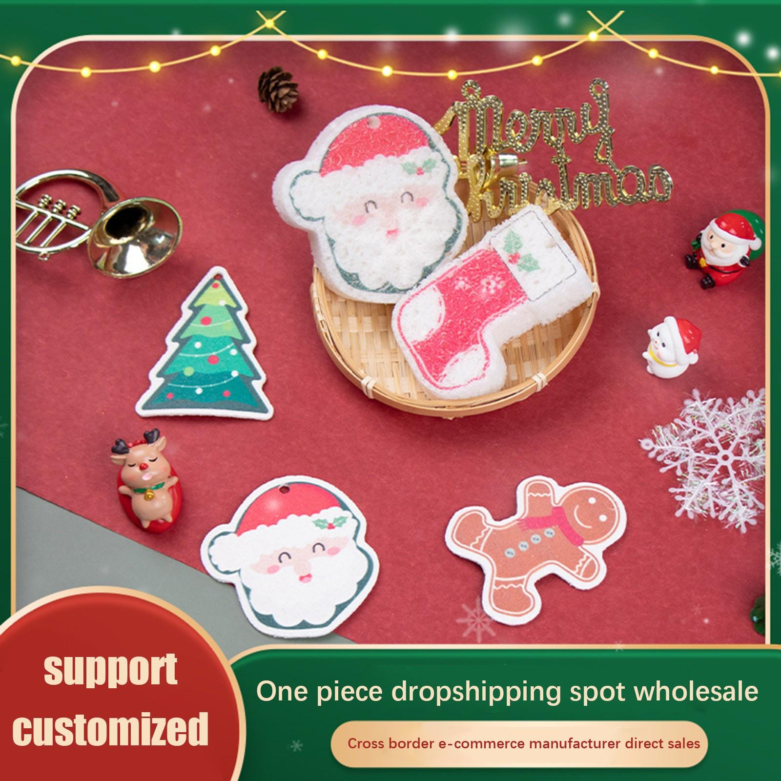 Рождественский принт Древесная масса для мытья посуды Хлопок для чистки кухни — фото 8