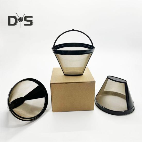 Filtru de cafea din oțel inoxidabil pentru aparat de cafea, reutilizabil, cu mâner încorporat, fără BPA, plasă fină, strecurătoare de cafea, coș de filtru pentru aparat de cafea