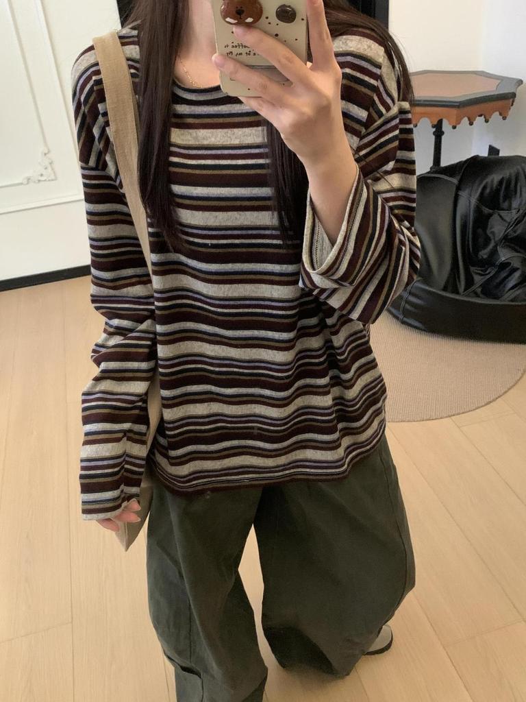 Women's Retro Preppy Long Sleeve T-Shirt – Hot Autumn/Winter Style, Loose Fit, Slimming Design