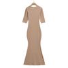 Spicy Girl Slim-Fit Trapezoid Neck Mid-Sleeve Fishtail Dress - Waist-Cinching, Figure-Flattering Skirt