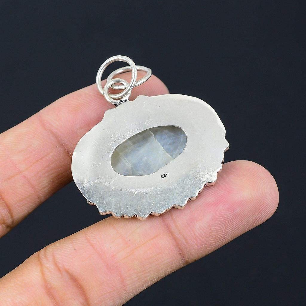 Easter Deal 925 Sterling Silver Natural Rainbow Moonstone Mother Pendant Jewelry