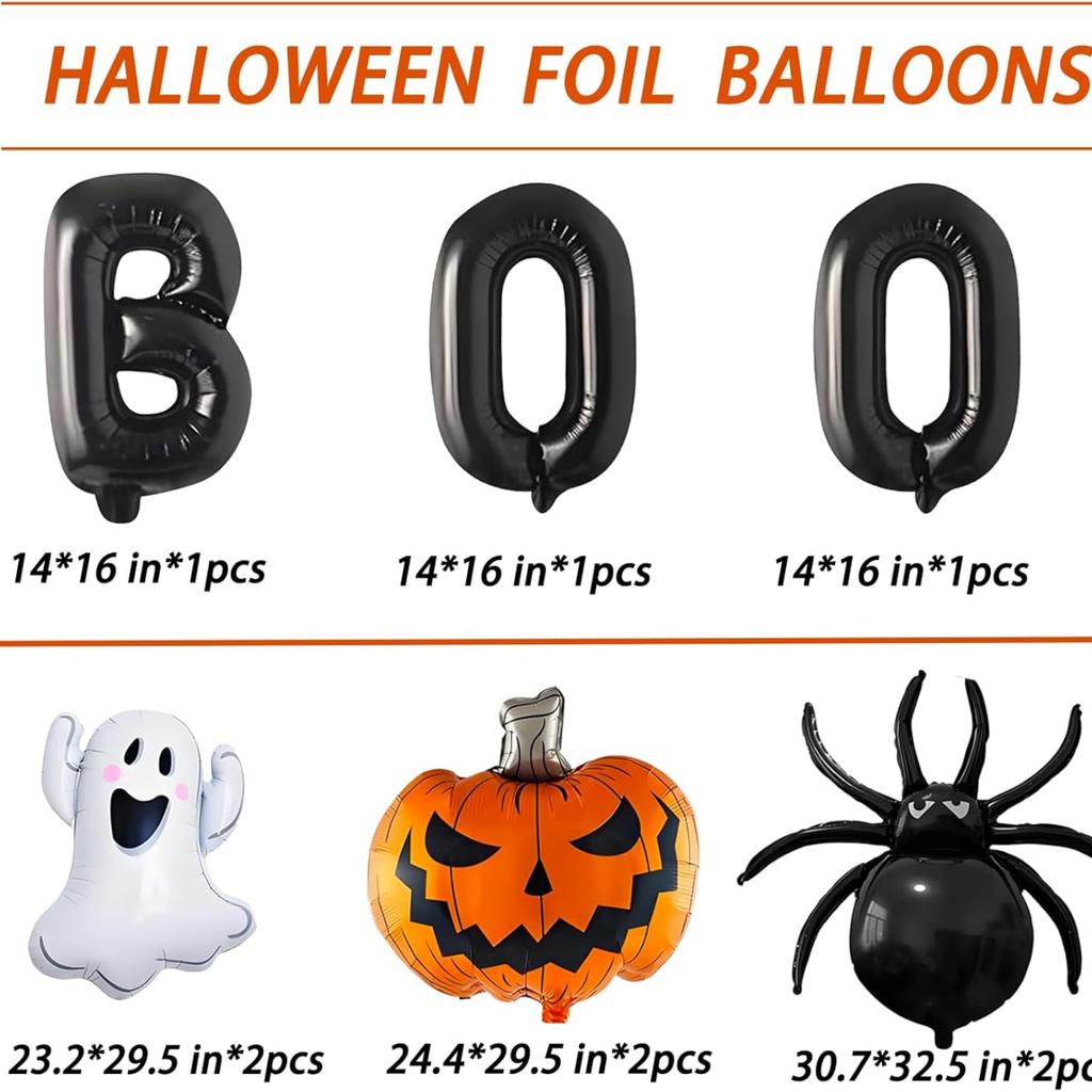 9pcs Halloween Decoration Balloons Foil Pumpkin Ghost Black BOO Spider Balloon Halloween Party Spooky Theme Fun Decor Supplies