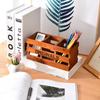 Old Solid Wood Desktop Storage Wooden Box Creative Home Office Three Grid Pen Insert