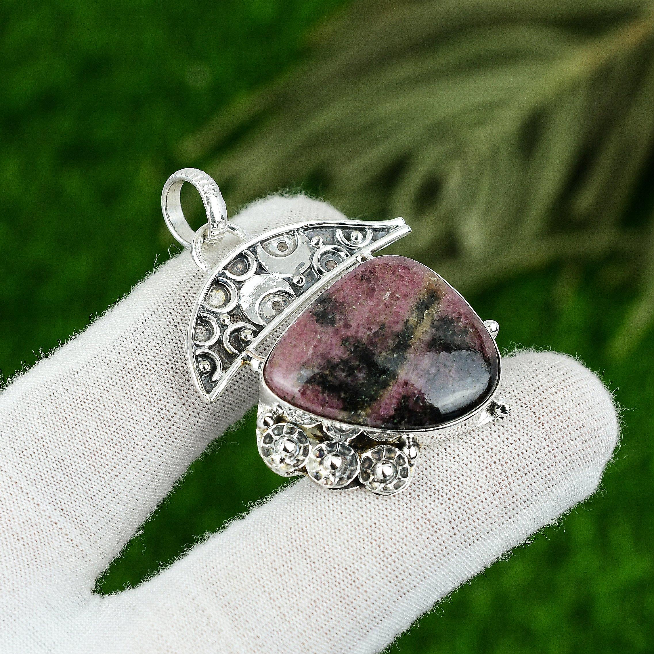 

Подвеска из натурального родонита из стерлингового серебра 925 пробы, индийские украшения для девочек