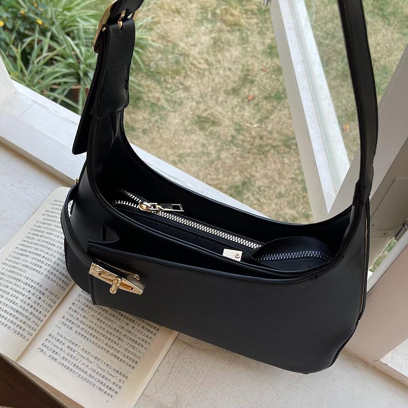Women's Shoulder Bags Versatile Commuting Handbags Fashion Black Leather Top Handle Bags Retro Female Underarm Bags  New