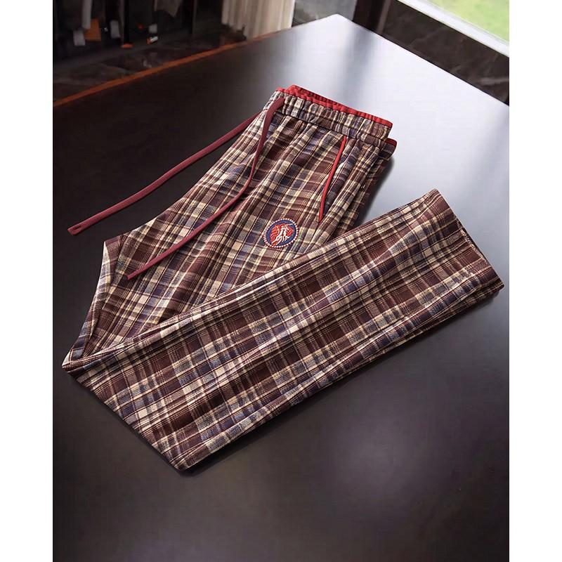 Mens Plaid Tweed Pants Slim Straight Fit Winter Warm Stretch Casual Trousers Young Adults