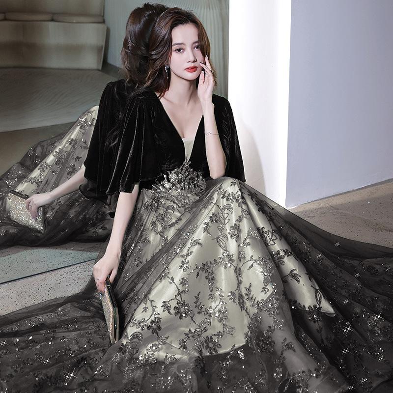 High-end evening dress women's 1011 new banquet temperament V-neck long annual meeting celebrity birthday atmospheric dress