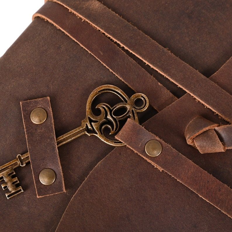 Leather Journal-Handmade Deckle Edge Paper, leather vintage handmade key journal