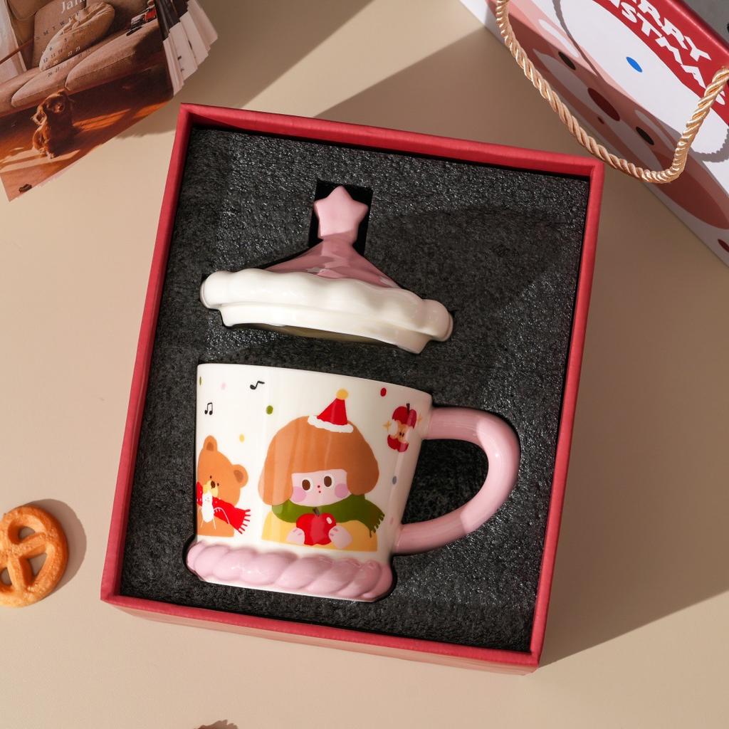 Christmas New Product Mug Gift Box Set with Lid, High-value Water Cup, Couple Large-capacity Ceramic Cup Small Gift.