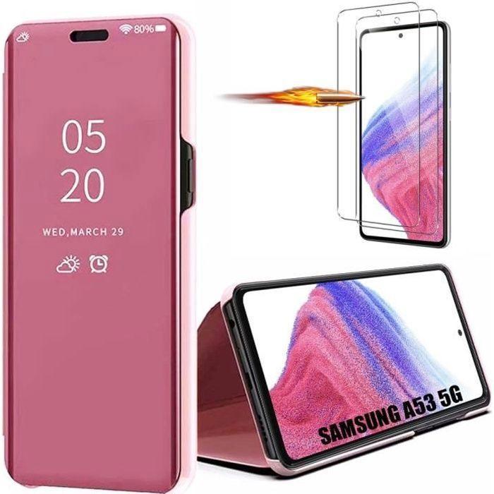 Coque pour Samsung Galaxy A53 5G - BOOLING - Coque Antichoc Effet Miroir - Rose - 2 Verres Trempés