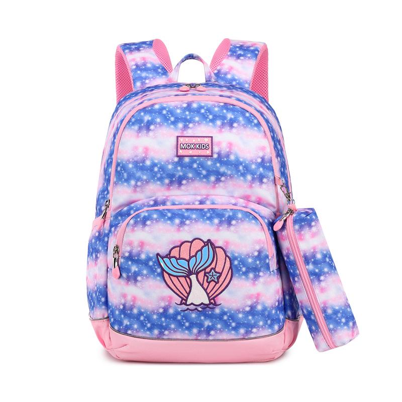 Mok Lightweight Double Shoulder School Backpack & Pencil Case Set for Girls, Grades 1-6