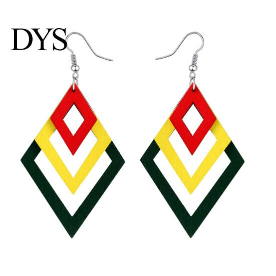 Creative Multilayer Irregular Dangle Hook Retro Wood Women Earrings Jewelry Gift
