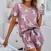 Women's Printed T-Shirt and Shorts Two-Piece Set - Comfortable, Casual, Sexy Homewear