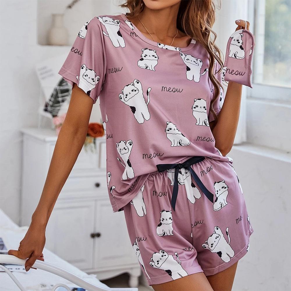 Women's Printed T-Shirt and Shorts Two-Piece Set - Comfortable, Casual, Sexy Homewear