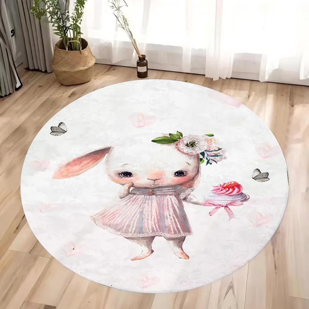 Ballet Rabbit Print Round Carpet for Home Living Room Decor Bedroom Sofa Floor Decoration Rug Non-slip Washable Circle Area Mat