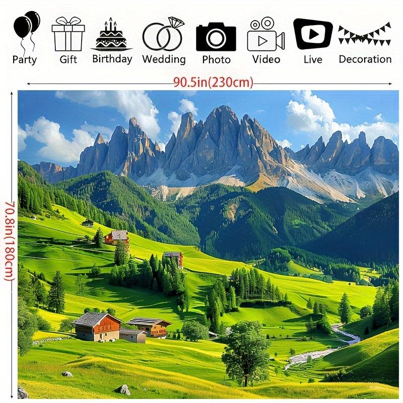 1 piece Swiss Alpine Scenery Backdrop - Jungle-like green pastures and majestic mountains hanging decor