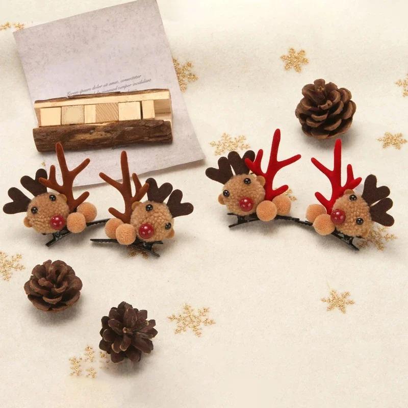 Christmas Antler Hair Clips Pendants Xmas Ornaments Merry Christmas Decor Gift for Girl Elk Hair AccessoriesHappy New Year