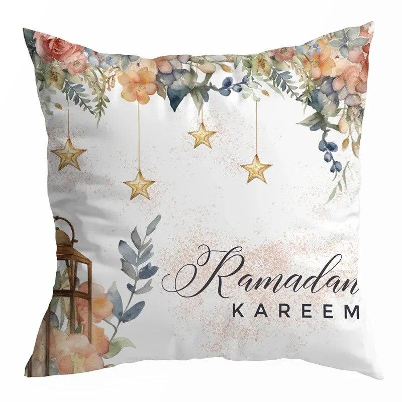 Ramadan Decoration 2024 Mubarak Cushion Cover Cotton Eid Mubarak Islamic Muslim Happy Eid Mosque Pillowcase Party Supplies