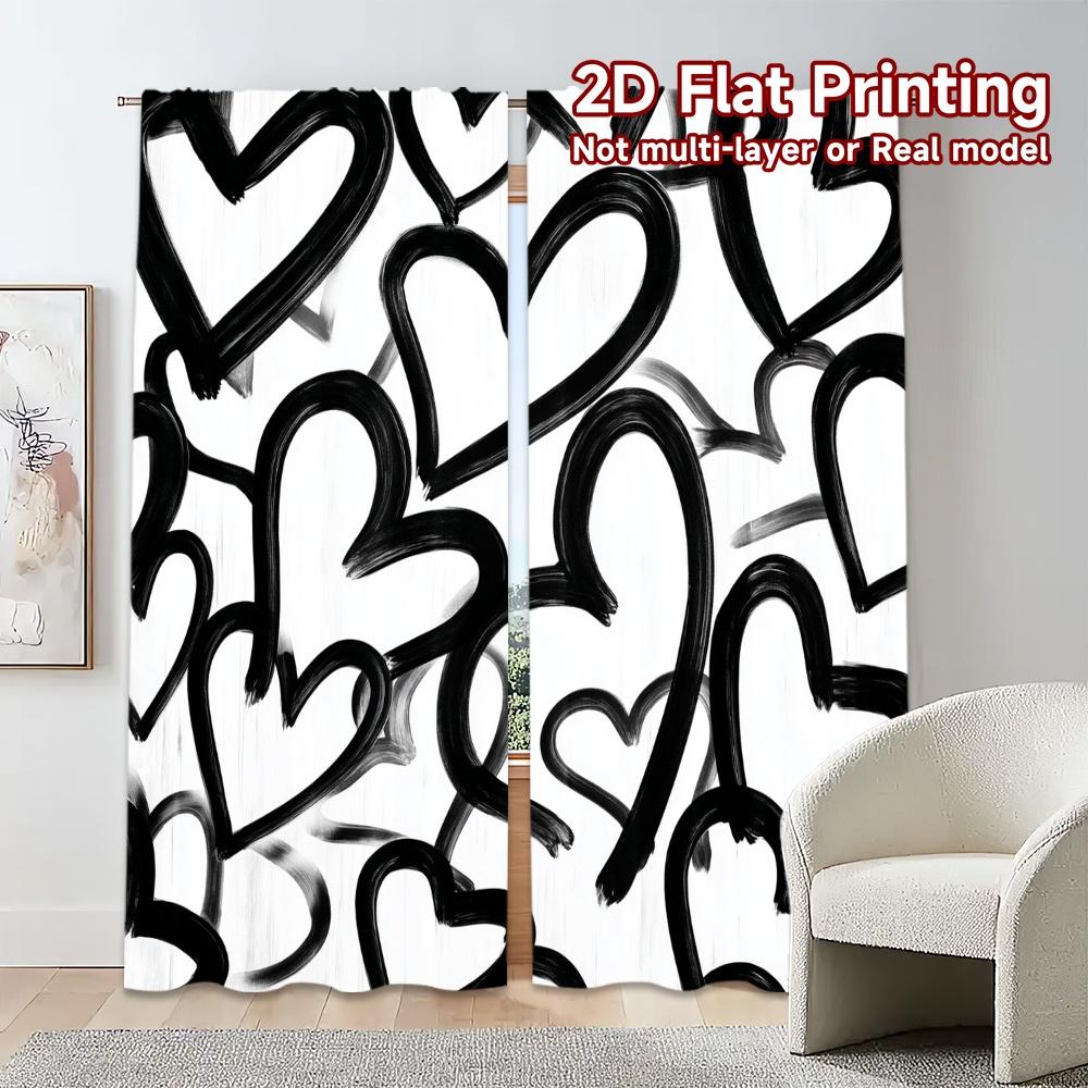Minimalist Flat Printing Jit Curtains Without Rod Heart Whirl Chic Polyester Easy Install Room Set Of 2 Made