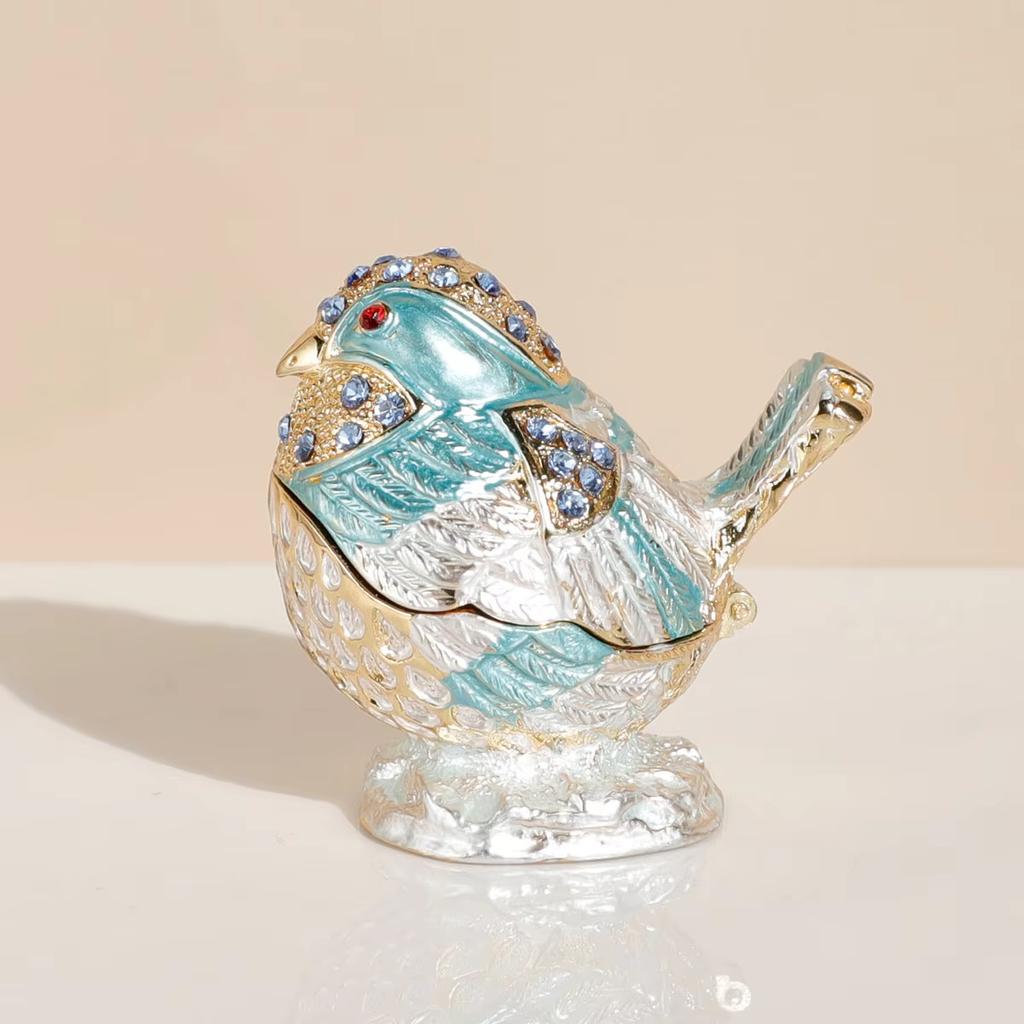 Mini Bird Trinket Box Metal Enameled Animal Figurines Collectable Wedding Jewelry Ring Holder Organizer Home Decor Delicate Gift