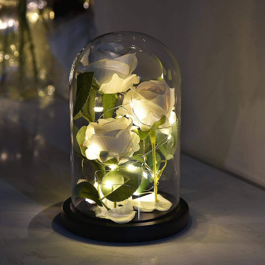 Gold Foil Rose Glass Cover Multipurpose Rose Decoration In Glass Dome with Black Wood Base Romantic Valentine's Day Gifts