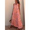 Loose Fit Printed Halter Neck Sleeveless V-Neck Maxi Dress With Flared Skirt Streetwear Casual Outfit